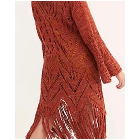 Free People Constellation Crochet Midi Sweater Dress Tunic size S Fringe Hem - Picture 11 of 13